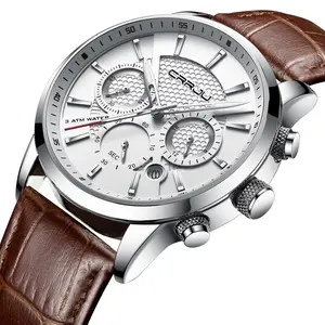 CRRJU 2212 Marken Herren Armbanduhren Chronograph analoge Mode OEM Echt leder Uhren Herren