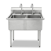 Bulkbestelling klaar: 201 Food Grade dubbele spoelbak van hoogwaardig roestvrij staal met moderne ronde poten voor cateringkeukens