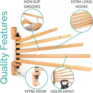 Wooden rotating towel rack, wall-mounted <b>clothes</b> rack, no-drill clothing <b>storage</b> rack, multi-functional <b>clothes</b> rack - Product Image 4