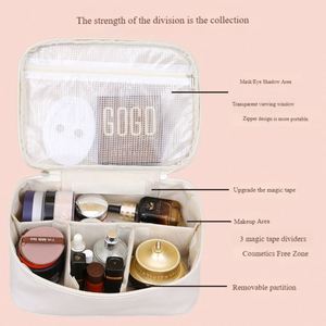 Sac à maquillage en cuir PU de grande capacité, organiseur de cosmétiques de voyage multi-compartiments - Product Image 5