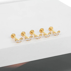 Moon Zircon <b>Earring</b> Stud 16G 1.2mm 8mm Stainless Steel Prong Setting Unisex <b>Piercing</b> Jewelry - Product Image 3