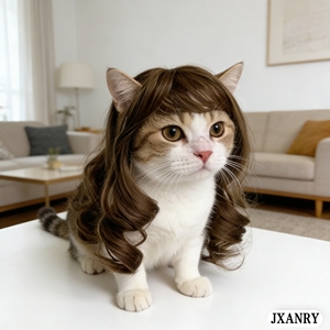 Aksesoris Rambut Hewan Peliharaan JXANRY Warna Pink Coklat Desain Warna Polos untuk Kucing Anjing Sutra Tahan Panas Rumbai Lucu Gelombang Besar Cosplay Festival - Product Image 3