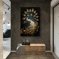 Décoration Intérieure De Luxe, Tableau d'Art Paon pour Salon ou Véranda, Peinture Murale en Toile et Porcelaine de Cristal, Art Suspendu de Haute Qualité