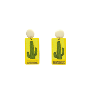 Orecchini rettangolari dipinti Angelina, design cactus giallo-verde, orecchini pendenti, gioielli moda stile bohémien da donna - Product Image 1