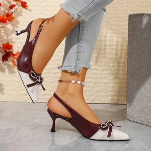 T925 Chaussures à talons hauts rouge bordeaux très vendues pour l'exportation, nouvelles sandales sexy à bout pointu, talon fin et bouche peu profonde - Product Image 5
