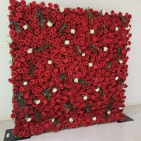 Dinding latar belakang bunga mawar sutra merah buatan tangan untuk pernikahan, Diwali, acara Ramadan - Dekorasi bunga luar ruangan besar