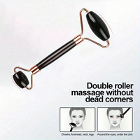 Ensemble de soins du visage en obsidienne noire, 3 pièces |   Rouleau de massage double face + Planche Gua Sha en forme de cœur + Outil à glaçons en silicone - YEZ021