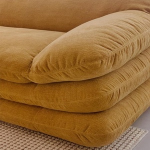 Divano in Velluto a Coste con Cuscini Oversize, Trapuntatura <span class=keywords><strong>Orizzontale</strong></span> a Canali, Profilo Basso, Stile Moderno Minimalista Wabi-Sabi per <span class=keywords><strong>Soggiorno</strong></span> - Product Image 5