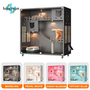 บ้านไม้และแก้วสำหรับแมววิลล่าดีไซน์ทันสมัยมีสี่ล้อที่เงียบสงบสากลกรงแมววิลล่าสำหรับแมวหลายตัว - Product Image 3