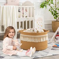 Panier de rangement en macramé bohème en corde de coton avec franges, panier rond tissé pour couverture, pour la crèche, la buanderie, la décoration intérieure