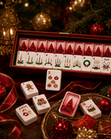Luxuriöses Weihnachts-Mahjong-Set für 4 Spieler 160 Premium Acryl-Steine Transparenter Flüssig-Glitter Roter Weihnachtsbaum