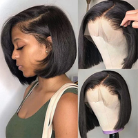 Perruque Bob Courte Droite avec Lace Frontale 13x4 Cheveux Humains, Double Drawn Vietnamien Brut, Coupe Droite Effilée, T-Lace, Vente Chaude et Économique