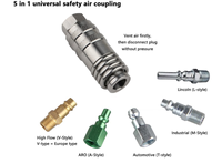 Raccord rapide universel 5-en-1 en acier inoxydable SS304, type de sécurité pour échappement, raccord cannelé 1/4" NPT, connecteur pneumatique, origine Chine, 0,2 kg