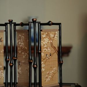 Pantalla de bambú de doble cara, plegable, estilo chino, adorno para sala de té - Product Image 3