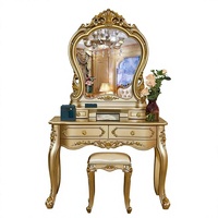Coiffeuse de style européen or champagne, miroir de maquillage sculpté vintage, tout-en-un, dorée, fabriquée en Chine, livrée sur site