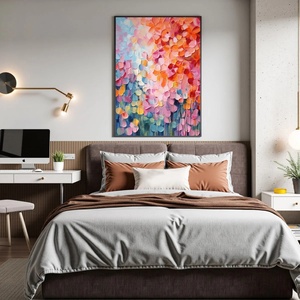 Pintura al Óleo Original Impasto de Flores, Blooming Rhapsody, Colorida y Texturizada, Hecha a Mano, para Pasillo, Vestíbulo de Hotel, Arte Mural Grande - Product Image 3