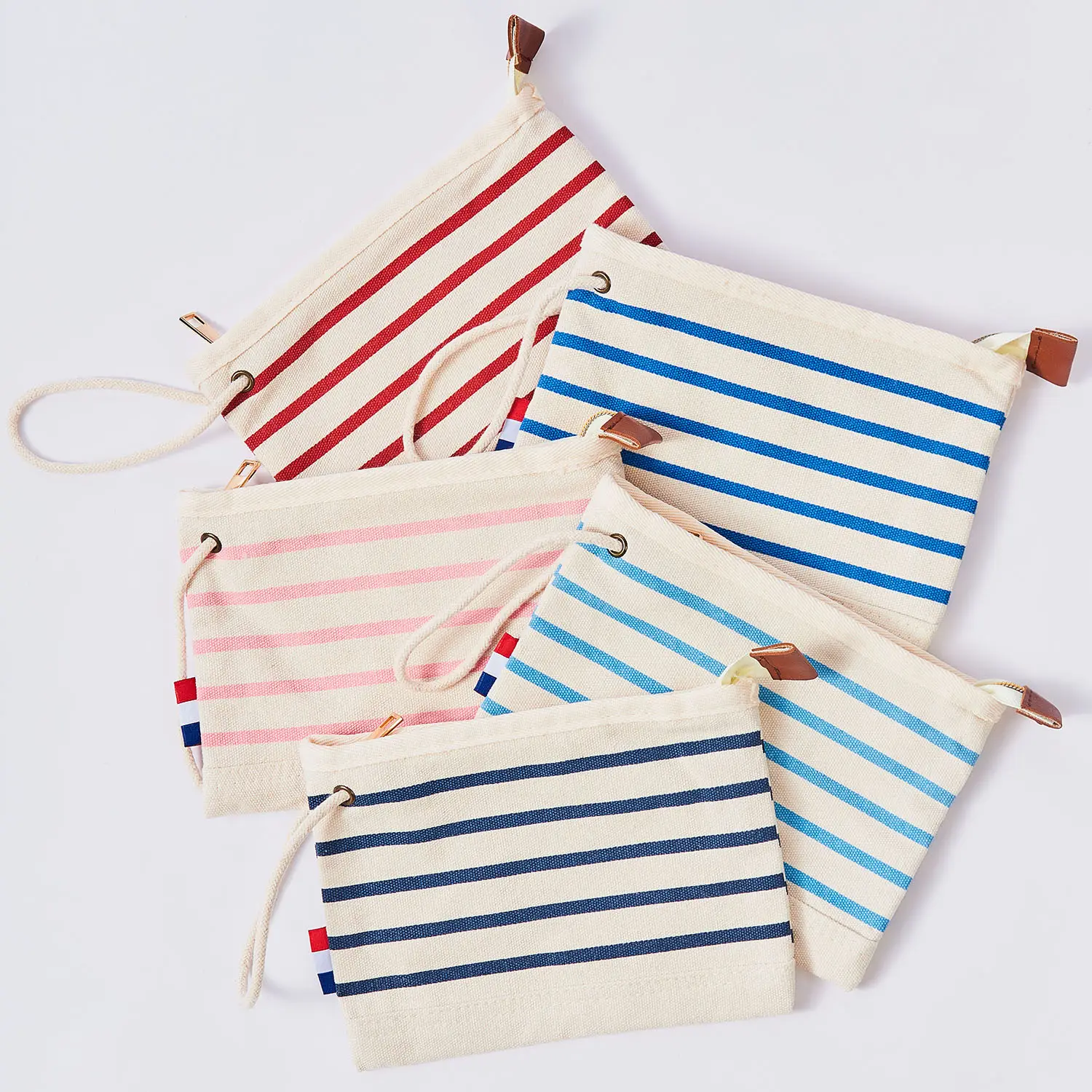 Beauty Stripes Cosmetic Bag Fashion Zipper Makeup Bag Pochette d'accessoires en toile française Pochette à fermeture éclair en toile de coton biologique recyclé