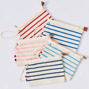 Beauty Stripes Cosmetic Bag Fashion Zipper Makeup Bag Pochette d'accessoires en toile française Pochette à fermeture éclair en toile de coton biologique recyclé - Product Image 1