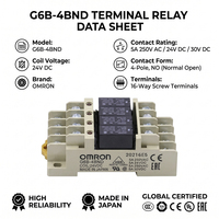 Relais terminal 4 canaux G6B-4BND, contact 5A, bobine 24V CC, montage sur rail DIN, indicateur LED intégré, module industriel, protection IP20