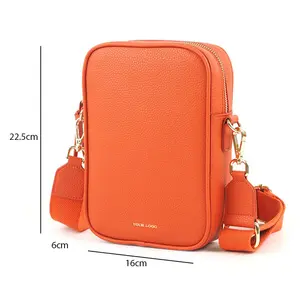 OEM Factory Custom Wide Strap Crossbody Bag Phone Holder Leather Material Cellphone Crossbody Bag for Women