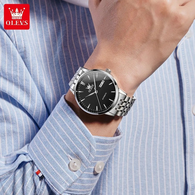 OLEVS 7048 Men Automatic Mechanical Watch Simple Classic Stainless Steel Business Waterproof Luminous Watch Customized