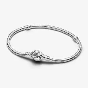 Perhiasan mewah wanita kualitas tinggi gelang iPandorait Hari Ibu perak 925 gelang pesona tulang ular berlian