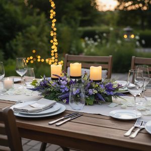 Centro de Mesa Rústico con Portavelas de Lavanda de 26 Pulgadas, Decoración Floral para Mesa con 3 Portavelas para Velas de <span class=keywords><strong>Pilar</strong></span> - Product Image 5