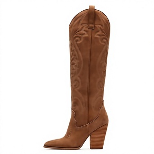 Bottines western marron à bout ouvert brodées pour femmes - Product Image 3