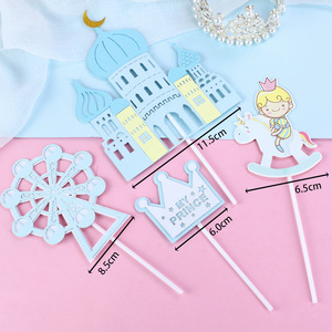 Décoration de gâteau, costume du <span class=keywords><strong>Petit</strong></span> <span class=keywords><strong>Prince</strong></span>, château, moulin à vent, couronne jaune, décoration de gâteau, dessin animé mignon, décoration de gâteau en papier à chevaucher - Product Image 2