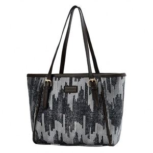 Sac cabas décontracté à lettres, avec fermeture ouverte et broderie, grande capacité, idéal pour la plage et les courses - Product Image 1