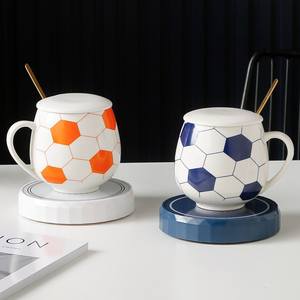 Mug à café en céramique en forme de ballon de football avec couvercle et cuillère, tasse à eau décorative pour la maison et le bureau, tasse à lait unique pour le bureau - Product Image 3