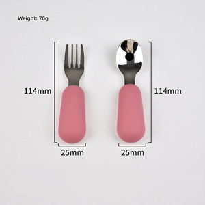 Cuillère et fourchette en silicone et acier inoxydable 316 sans BPA pour bébés et tout-petits, outil d'apprentissage de la diversification alimentaire pour l'alimentation des bébés - Product Image 4