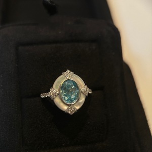 Anillo de Plata Pura S925 con Incrustaciones de Concha Marina Azul, Estilo Retro de Palacio, Diseño Artístico Ovalado Colorido con Concha Blanca - Product Image 3