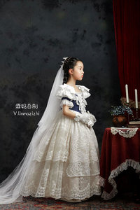 Robe d'été rétro <span class=keywords><strong>Elizabeth</strong></span> Sisi, style <span class=keywords><strong>princesse</strong></span> sexy, longue, en dentelle, à manches courtes, pour mère et fille, 100% coton, printemps 2024 - Product Image 3