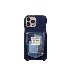 Creative Japanese and Korean ins denim insertable card holder mobile phone case for iphone 14 pro max accessories