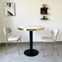 Table à manger en marbre de luxe léger, bords recouverts d'aluminium, design moderne, écologique, durable, utilisation commerciale pour les hôtels et les restaurants