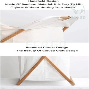 Washed Dirty Clothes Coat Storage Holder <b>White</b> Bag X-Shape <b>Laundry</b> Hamper Bamboo Frame Collapsible <b>Laundry</b> <b>Basket</b> - Product Image 4