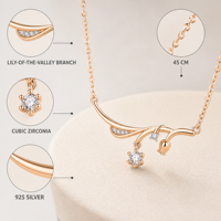 Collier pendentif branche de muguet en argent sterling 925 plaqué rhodium, chaîne à maillons, style forêt, cadeau tendance pour femme