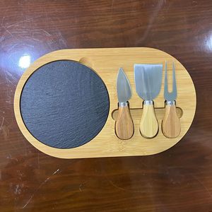 Bamboo Cheese <b>Knife</b> Set With Slate Board Stainless Steel Blades For Serving And Cutting Cheese Butter <b>Bread</b> - Product Image 3