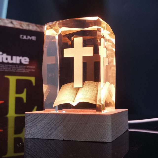 3D Crystal Cube Laser Engraved Prayer Cross Religious Wedding Favor Other Crystal Crafts Product