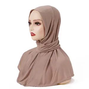 2022 New stretchy solid color Instant Jersey Hijab Undercap breathable snap Fastener Full Cover Head Shawl Scarf Easy Ninja