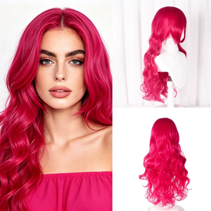 Peluca de Cabello Largo Ondulado de Fibra Sintética Resistente al Calor con Encaje Completo para <span class=keywords><strong>Mujer</strong></span>, con Flequillo y Partidura Media, Roja, Venta al por Mayor para <span class=keywords><strong>AliExpress</strong></span> - Product Image 1