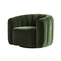 Grüner Samt-Drehsessel mit Kanalstich-Design, Luxuriöser Einzelsofa-Armsessel für Wohnzimmer und Hotelgebrauch