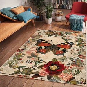 Alfombra rectangular con diseño de mariposas florales de Wan Xinlong, resistente a las manchas, estilo escandinavo, para sala de estar, dormitorio, estudio. - Product Image 2