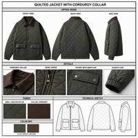 Veste matelassée en velours côtelé pour homme avec col en velours côtelé, logo personnalisé, vente en gros, style vintage classique, vêtement d'extérieur chaud pour l'hiver