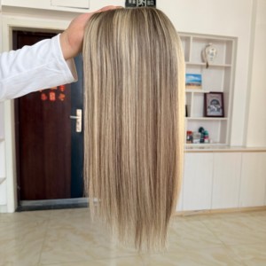 Listo para enviar: Topper de cabello mono de 7.5"*8" con encaje completo y atado a mano, con base de PU, de cabello humano europeo para mujer. - Product Image 3