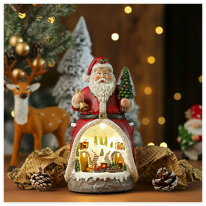 Scultura Rotante in Cristallo con Luci LED <span class=keywords><strong>e</strong></span> Carillon Multifunzione a Forma di Vecchietto - Ornamento Natalizio Artistico Dipinto a Mano - Product Image 1