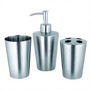 Ensemble de bain de forme conique distributeur de savon gobelet et porte-brosse à dents accessoire en acier ensemble d'accessoires de salle de bain - Product Image 1