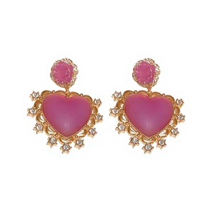 Los Mejores Pendientes Colgantes Vintage con Forma de Corazón Rosa y Flores, Chapados en Oro con Cristales de Estrás, para Regalo de Boda o Fiesta - Product Image 4