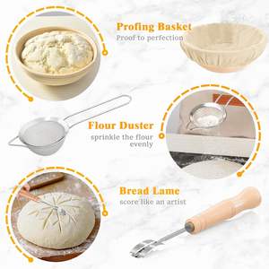 Ensemble de bocaux pour levain, paniers en rotin d'Indonésie, racloir en métal et plastique, lame à pain pour marquer le pain, panier de fermentation pour levain - Product Image 3